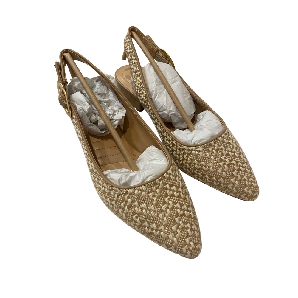 Adrienne Vittadini Papina Slingback Pumps Woven Pointed Toe Block Heel 7.5M